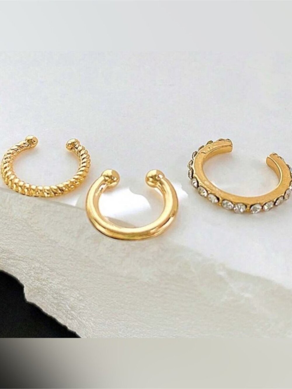 Gold 3pc Rhinestone Ear Cuff Set - Picture 2 of 2
